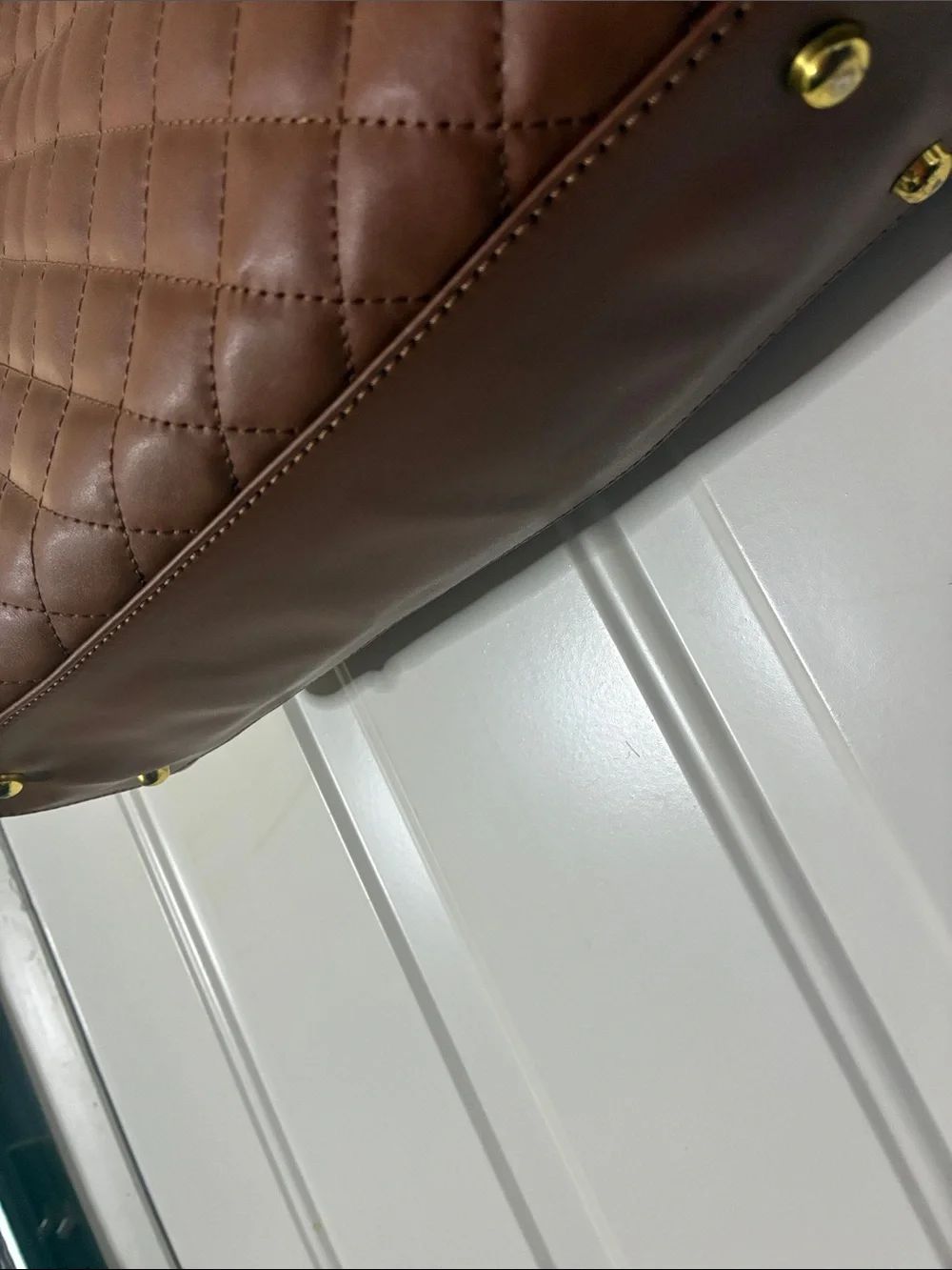 Love Quilted Tan Tote with Gold Chain Handles